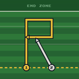 Routey app icon: a pass route diagrammed on a football field